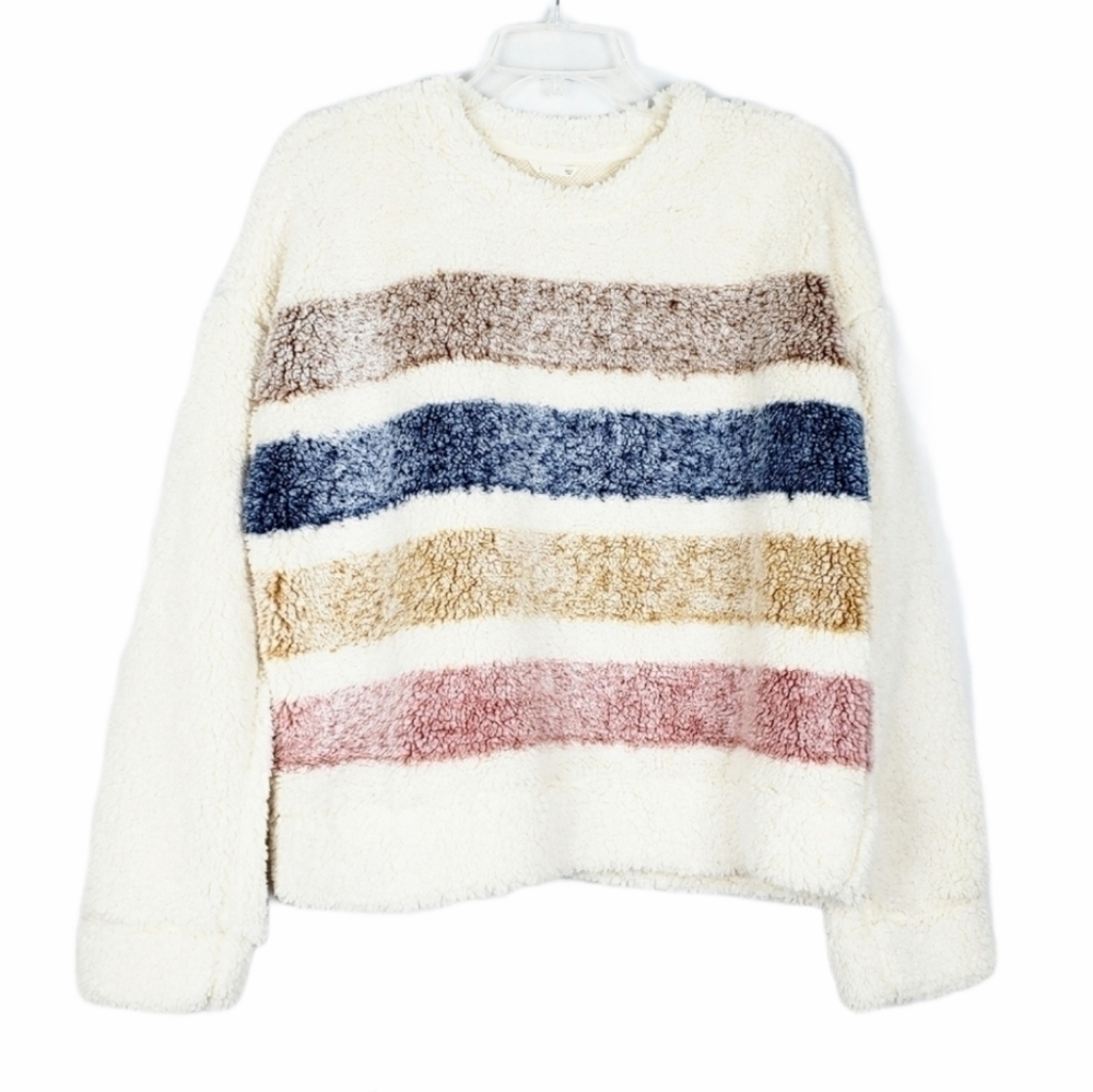 HARPER fuzzy striped pullover sweatshirt